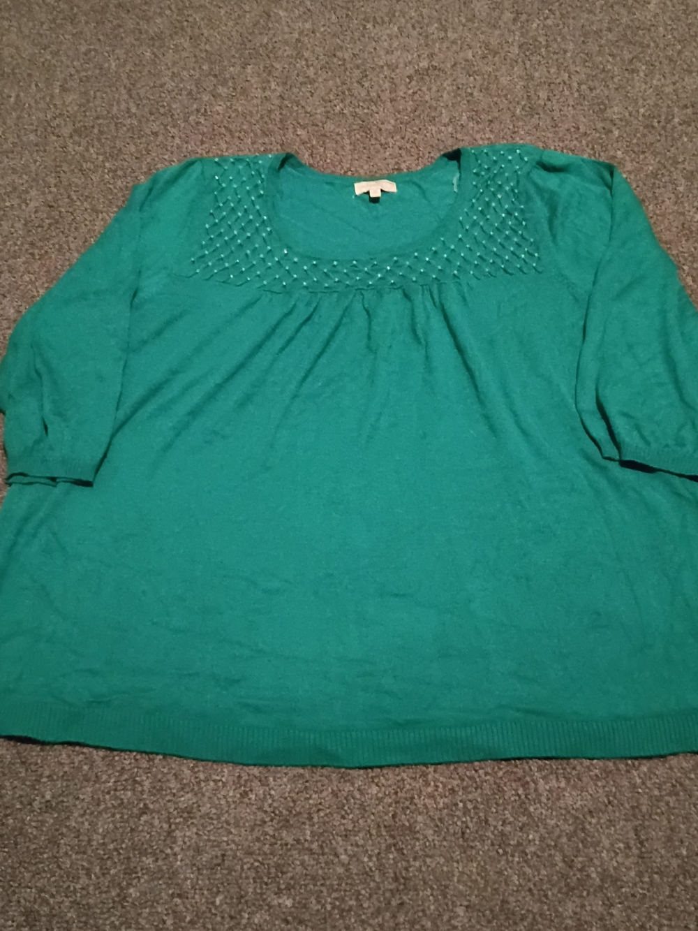 Choices Teal Scoop Neck Pullover with Bead Detail